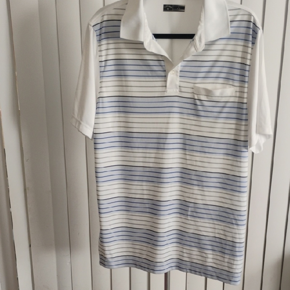 Callaway Classic Striped Polo in White and Blue
